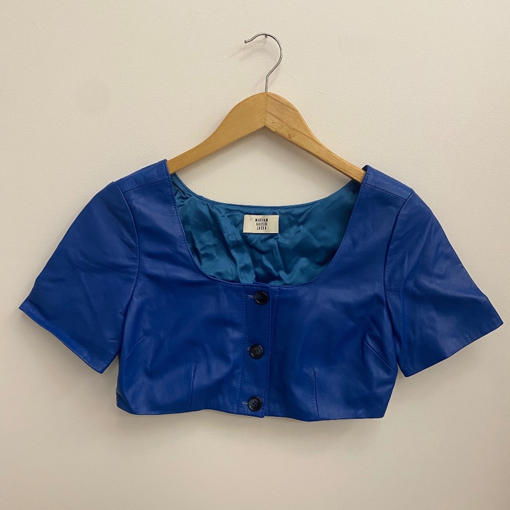 Maryam Nassir Zadeh MNZ blue leather crop top size 4